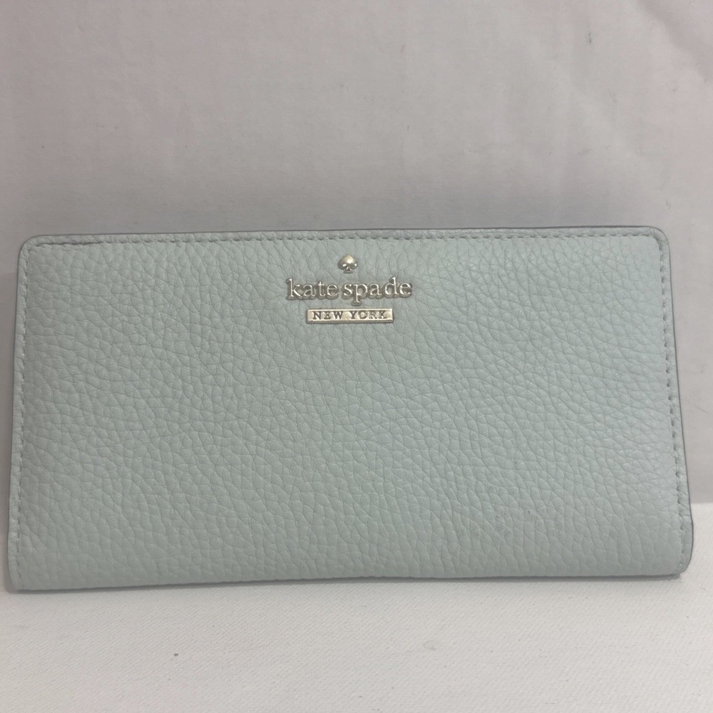 Kate Spade New York Mint Blue Green Teal Leather Slim Madison Button Wallet